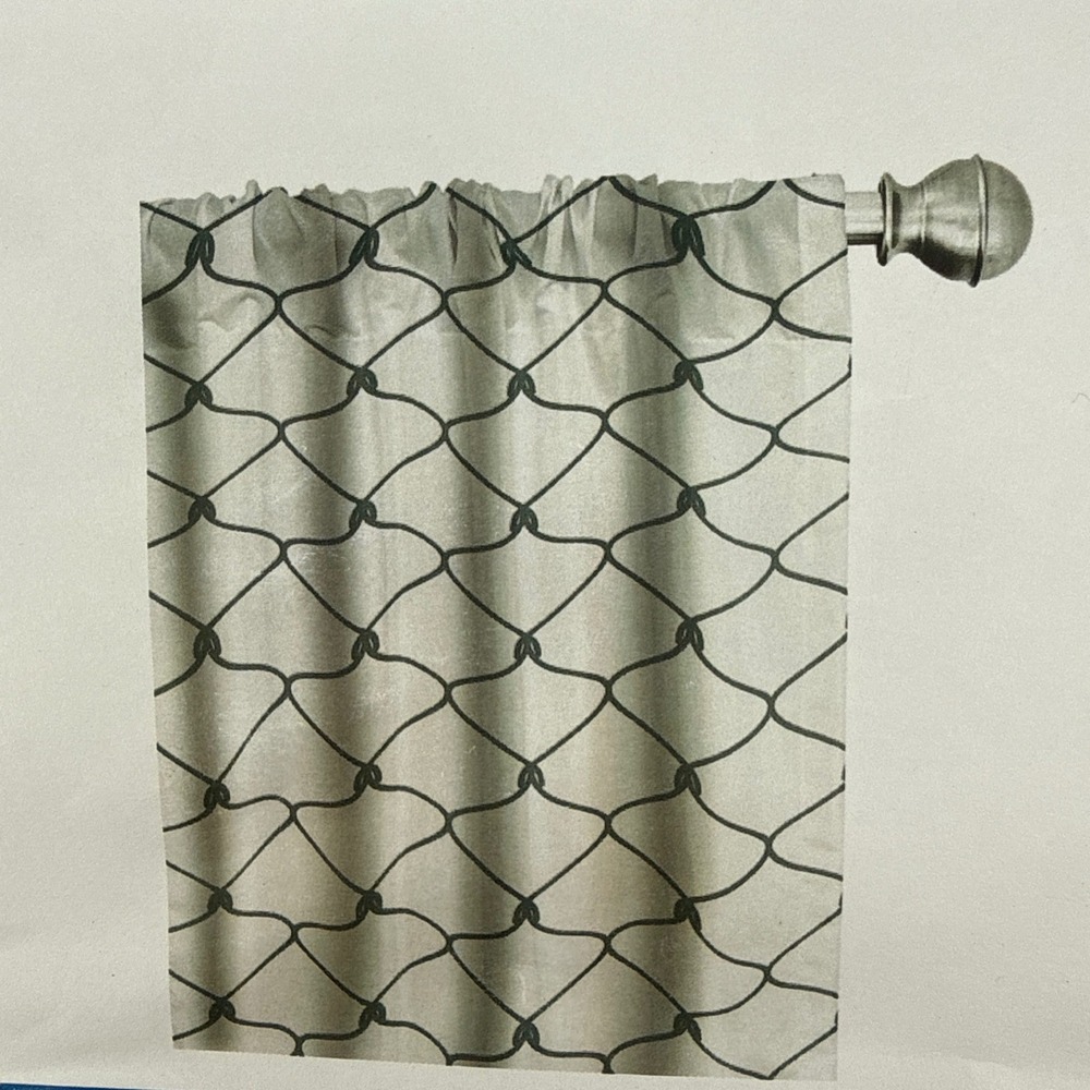 Premium White Black Geometric Knot Microfiber 2-Panel Window Curtains 56x84 - Picture 4 of 6